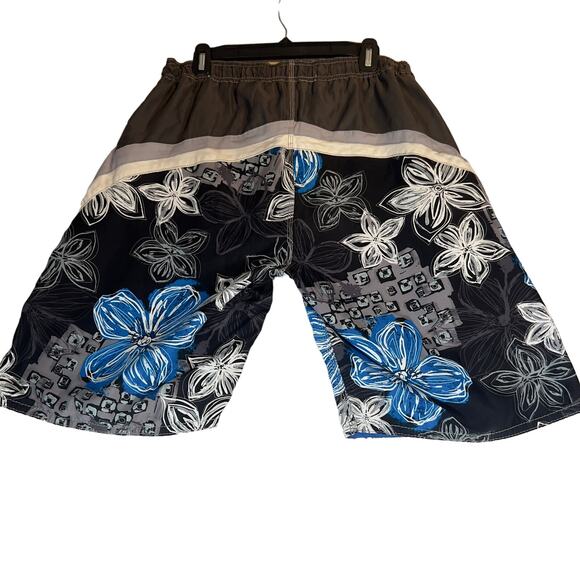 Burnside Swimsuit Men L Hawaiin Floral Mesh Lined Drawstring Hook Loop Fly Beach - Picture 3 of 11